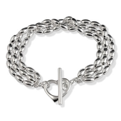 SB247 Triple Oval Bead Heart T-Bar Bracelet