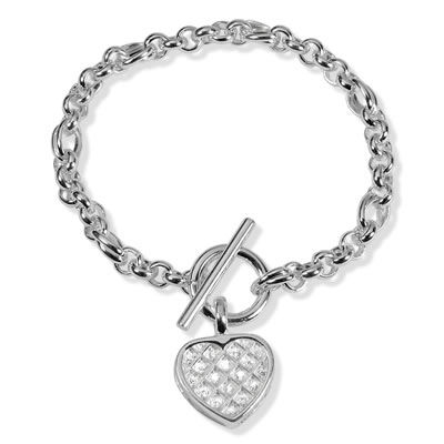 SB248 CZ Heart T-Bar Silver Bracelet