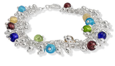 SB252 Glass and Silver Bead Charm Bracelet