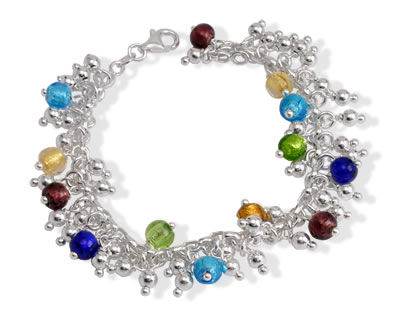 SB252 Glass and Silver Bead Charm Bracelet