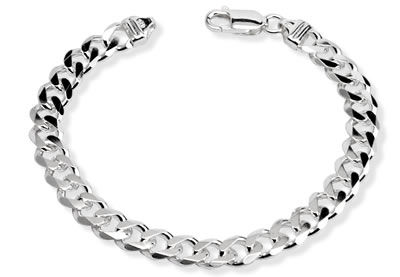 SB259 Silver Curb Bracelet 7.4mm Width