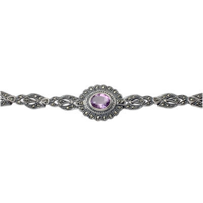 SB305 Amethyst and Marcasite Silver Bracelet