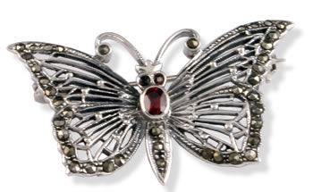 SBR001 Garnet and Marcasite Butterfly Brooch