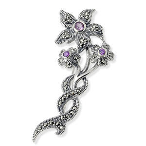 SBR002 Amethyst and Marcasite Flower Brooch