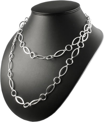SC039 Round and Oval Silver Link 40 inch Necklace