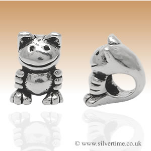 SCB01 Silver Smiling Cat Charm Bead