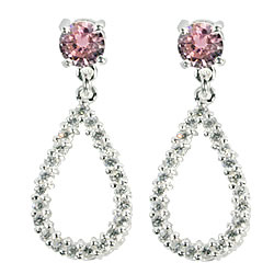 Pink and White CZ Oval Drop Earrings