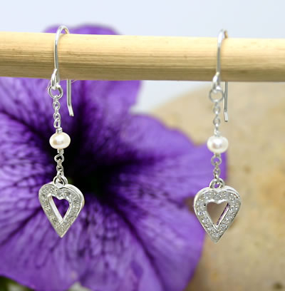 SER048 Pave Heart Drop Earrings