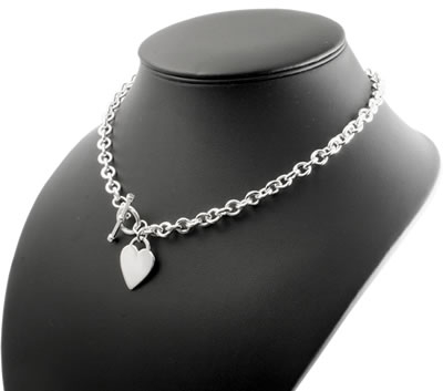 SN070 Heart Tag T-Bar Silver Necklace