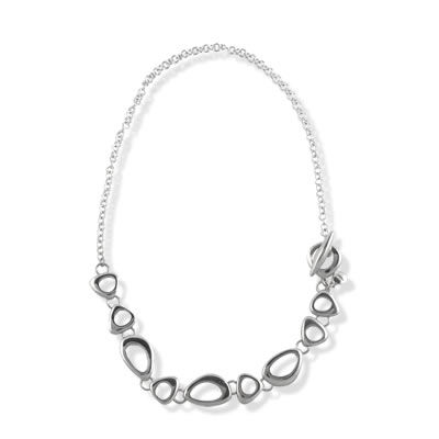 SN076 Silver Pebbles T-Bar Necklace