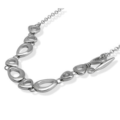 SN076 Silver Pebbles T-Bar Necklace