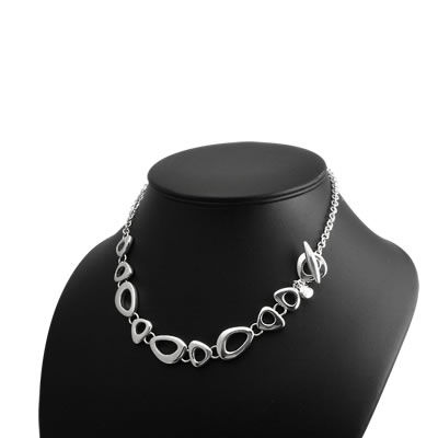 SN076 Silver Pebbles T-Bar Necklace
