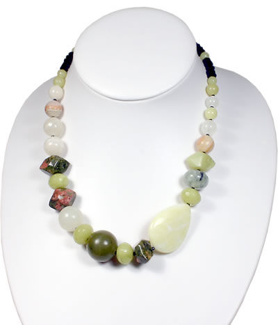 SN109 Jade, Jasper and Onyx Silver Necklace