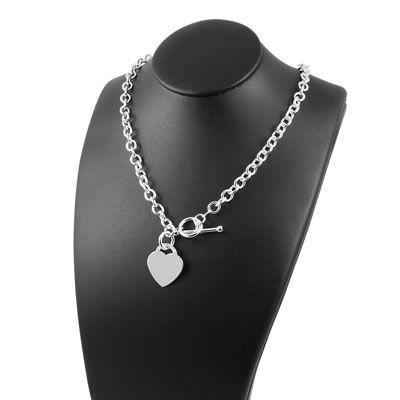SN119 Silver T-Bar Heart Necklace