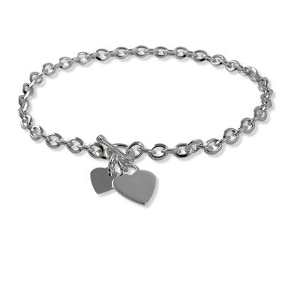 SN120 Double Heart Oval Link T-Bar Necklace