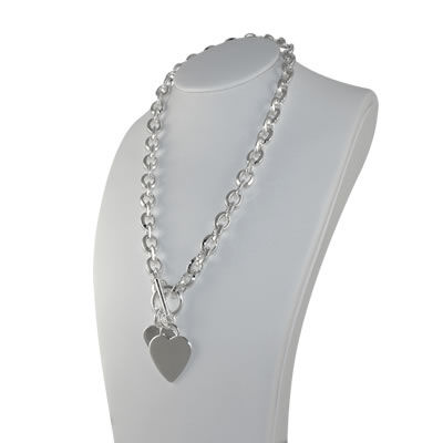 SN120 Double Heart Oval Link T-Bar Necklace