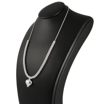 SN122 Silver Heart and Rings Necklace