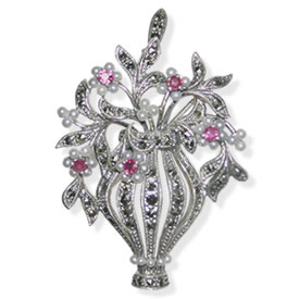 Ruby Marcasite and Pearl Brooch Pendant