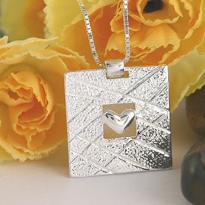 SP061 Square Textured Heart Tag Pendant