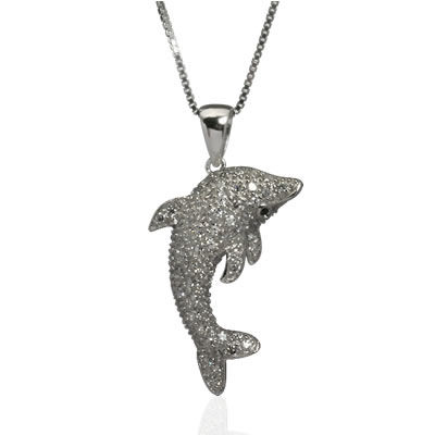 SP096 Jewelled Silver Dolphin Pendant