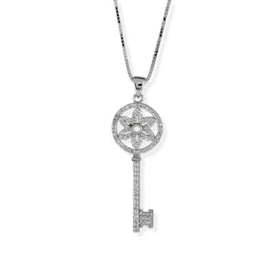 SP103 CZ Encrusted Silver Key Pendant