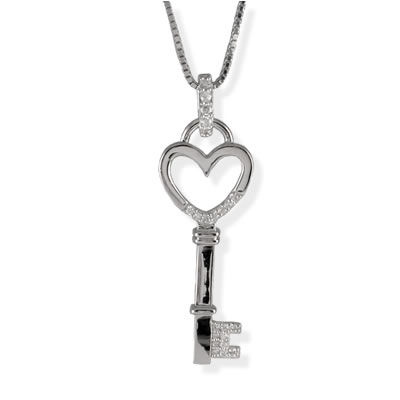 SP104 Silver Heart Key Pendant