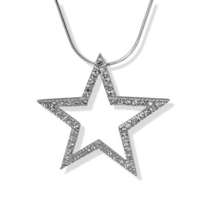 SP208 Pink and White CZ Silver Star Pendant