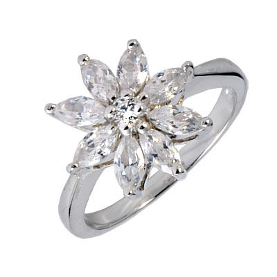 SR041 Marquise Cut Silver Flower Ring