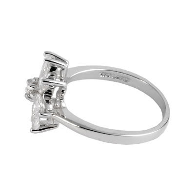 SR041 Marquise Cut Silver Flower Ring