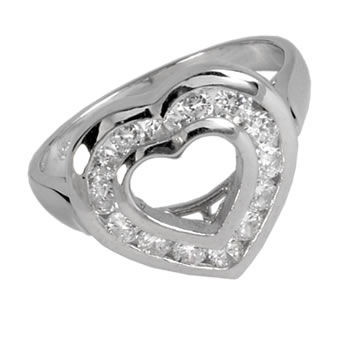 SR043 Channel Set Cubic Zirconia Heart Ring