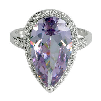 SR046 Pearcut Amethyst CZ Silver Ring
