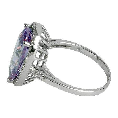 SR046 Pearcut Amethyst CZ Silver Ring