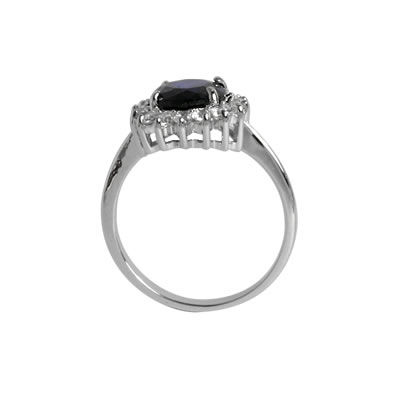SR143 Deep Blue Sapphire CZ Cluster Ring