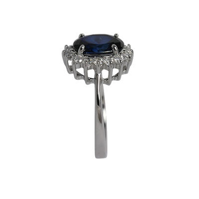 SR143 Deep Blue Sapphire CZ Cluster Ring