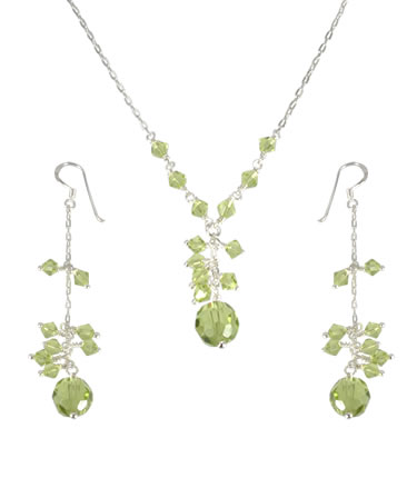 SS002 Green Crystal Drop Necklace and Earrings