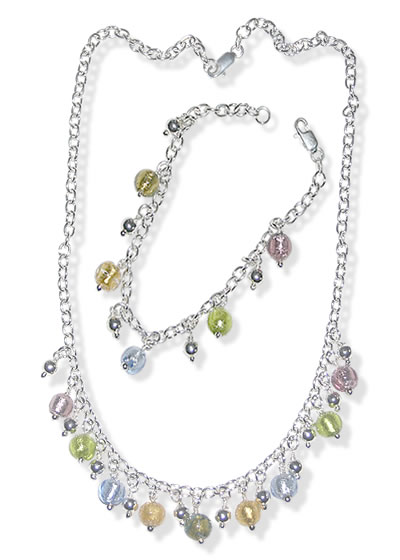 SS004 Murano Glass Bead Necklace and Bracelet Set