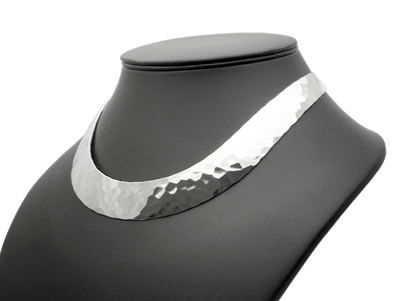 ST001 Heavy Hammered Finish Silver Torque Collar
