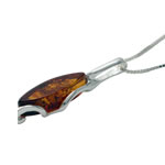 Cognac Amber Marquise Silver Pendant