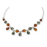 Green and Cognac Amber Droplet Necklace
