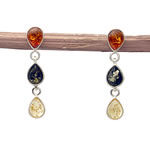 Multi Colour Silver Amber Earrings