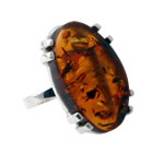 Large Oval Amber Sterling Silver Ring