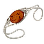 Cognac Amber Silver Cuff Bangle
