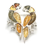 Large Double Parrot Amber Brooch