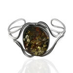 Green Baltic Amber Handmade Silver Bangle