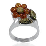 Honey and Green Amber Flower Ring