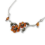 Honey and Green Amber Flower Necklace