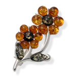 Honey and Green Amber Flower Brooch