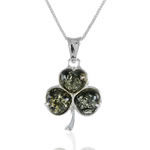 Green Amber Shamrock Pendant
