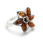 Green and Cognac Amber Flower Ring