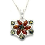 Green and Cognac Amber Flower Pendant